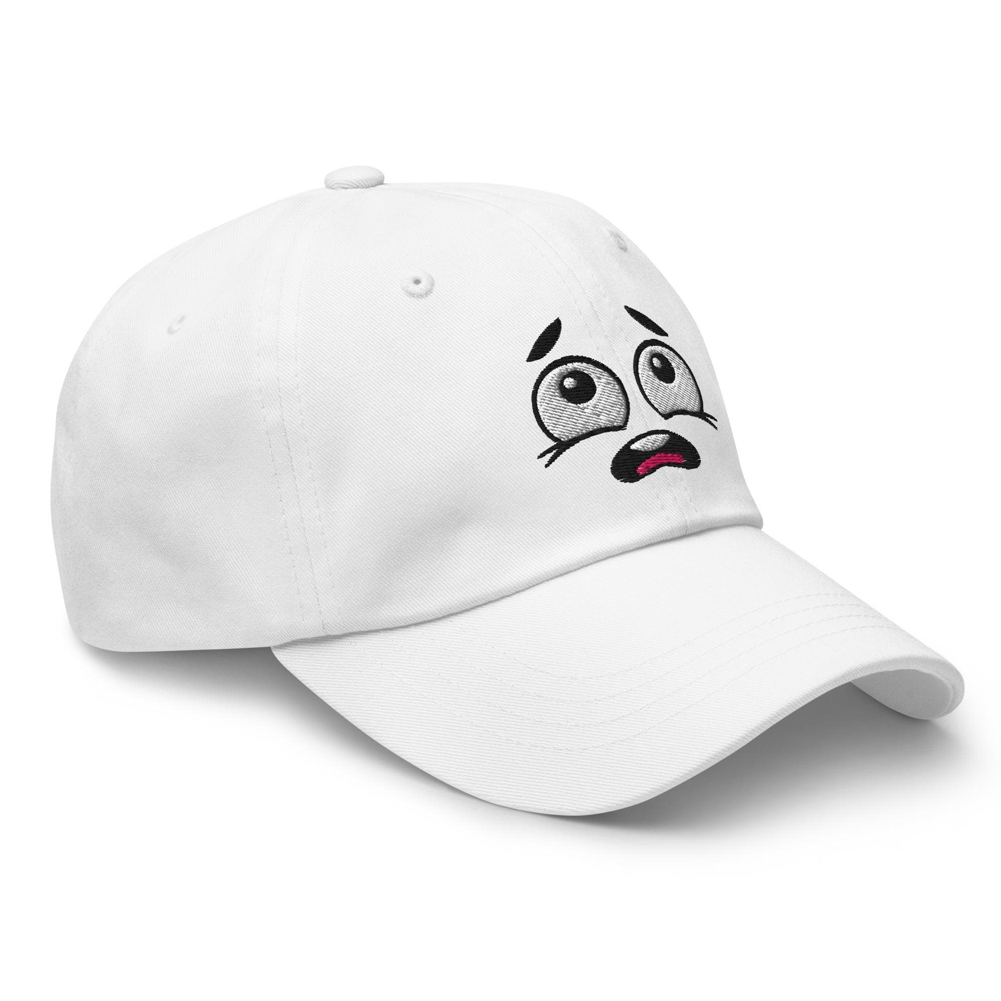 Scared Face Embroidered Hat – Cartoon Expression Cap, Funny Frightened Character Dad Hat, Unique Embroidery Gift