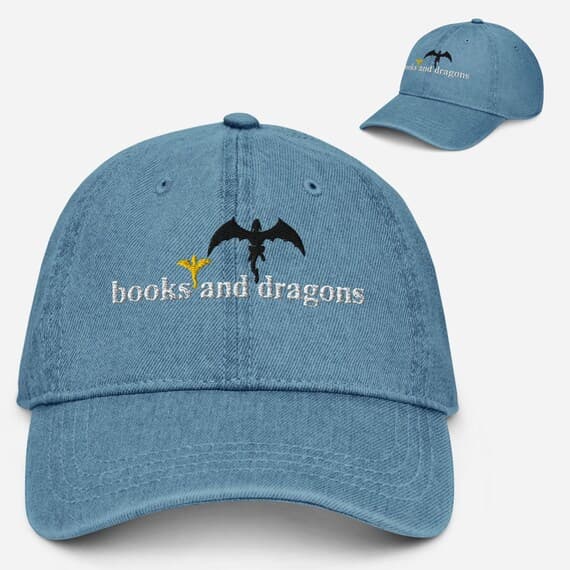 Books and Dragons Denim Hat Embroidered | The Riders Quadrant Dragon Rider Hat