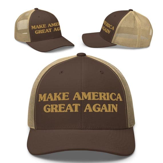 MAGA Trucker Cap BROWN | Make America Great Again Hat | Embroidered Trucker Cap