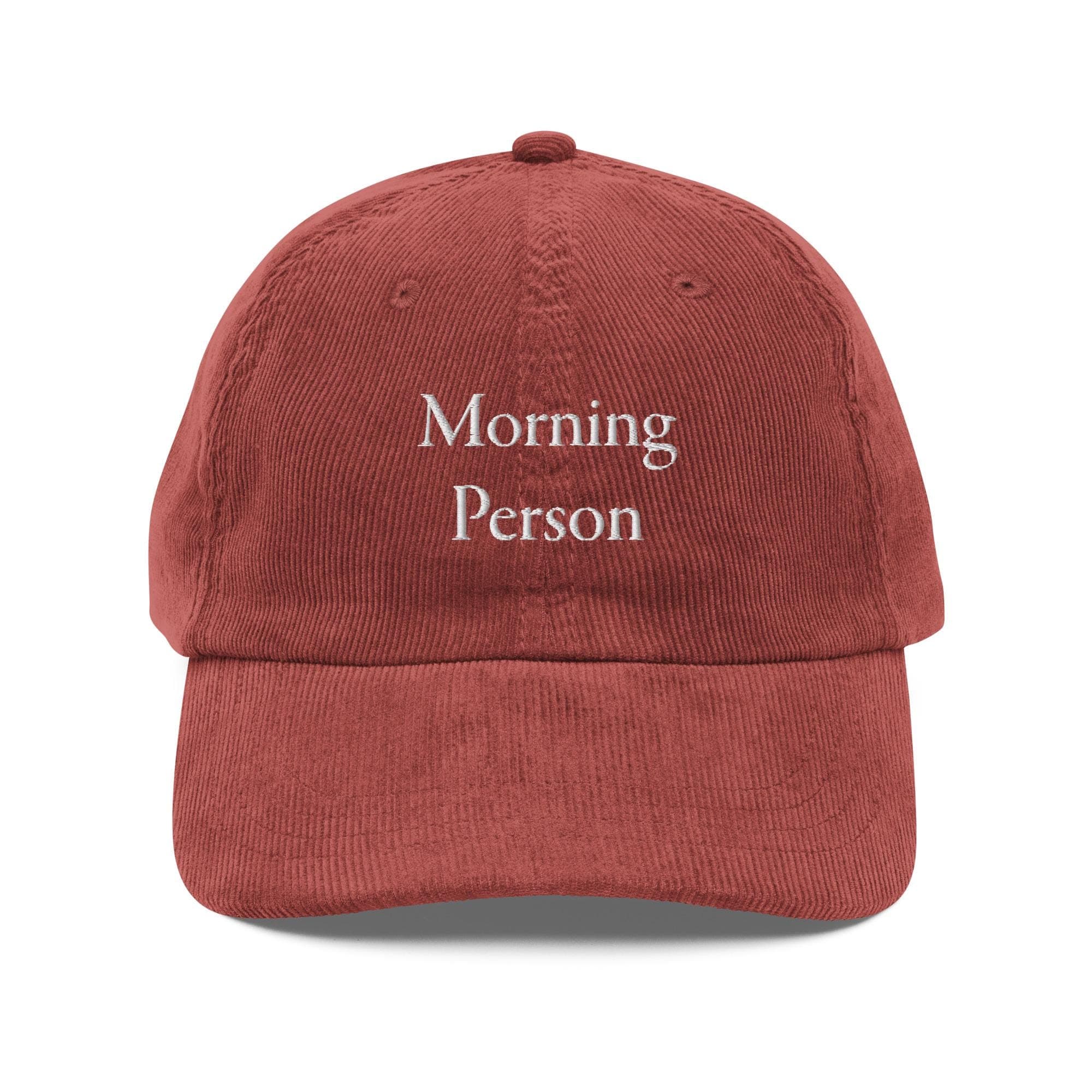 Morning Person Hat | Premium Vintage Corduroy Cap | Embroidered Hat | Adjustable Strap Metal Buckle