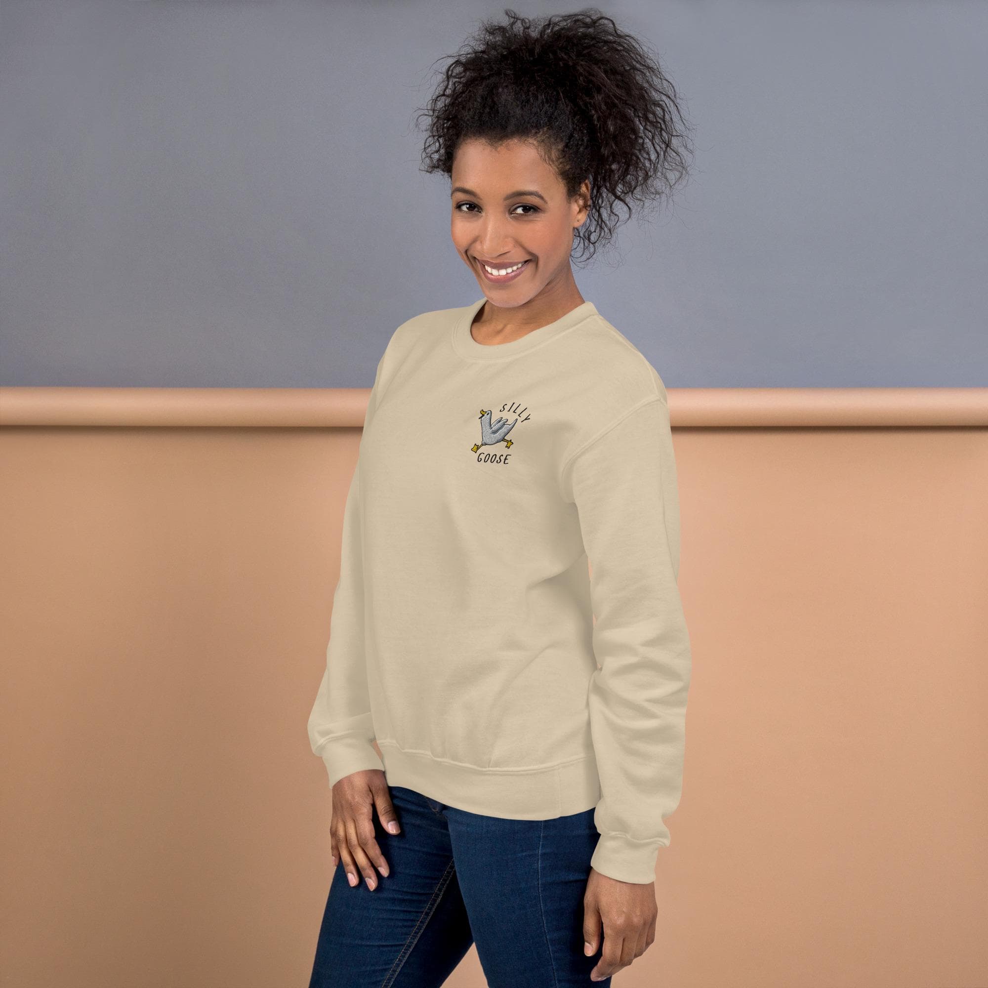 Silly Goose Embroidered Sweatshirt | Funny Goose Gift for Friends | Cute Animal Crewneck | Cozy Unisex Goose Jumper | Unique Gift Idea
