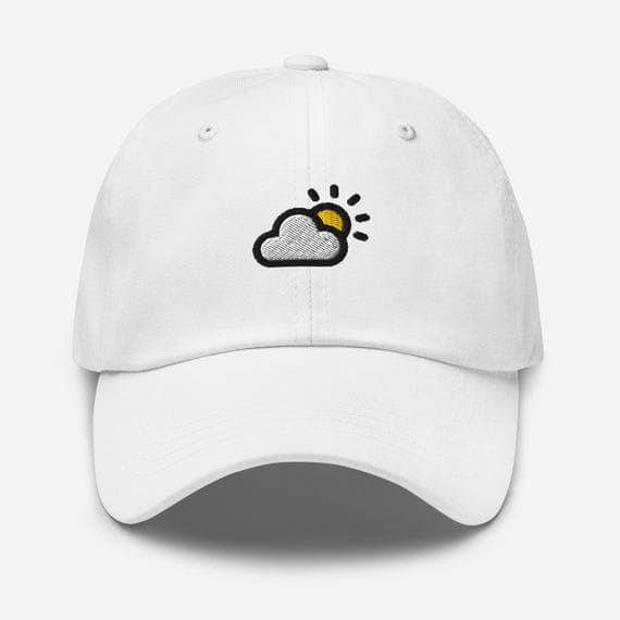 Embroidered Weather Cloud Sun Cap – Dad Hat, Cloud Icon Hat, Sun and Cloud Embroidery Gift for Nature Lovers
