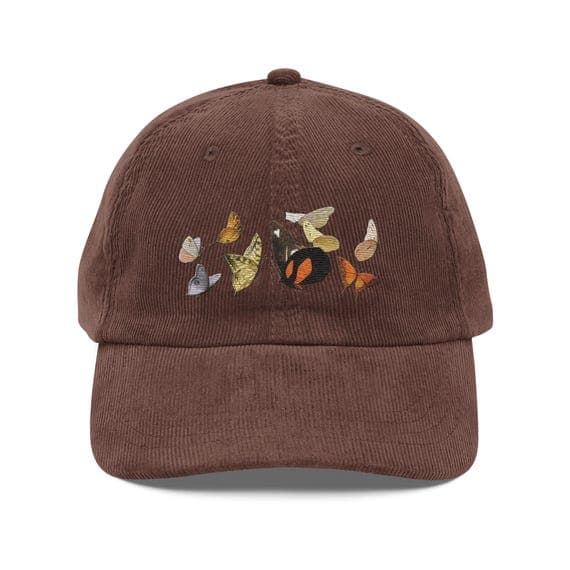 Vintage butterfly Hat | Premium Vintage Corduroy Cap Embroidered Hat