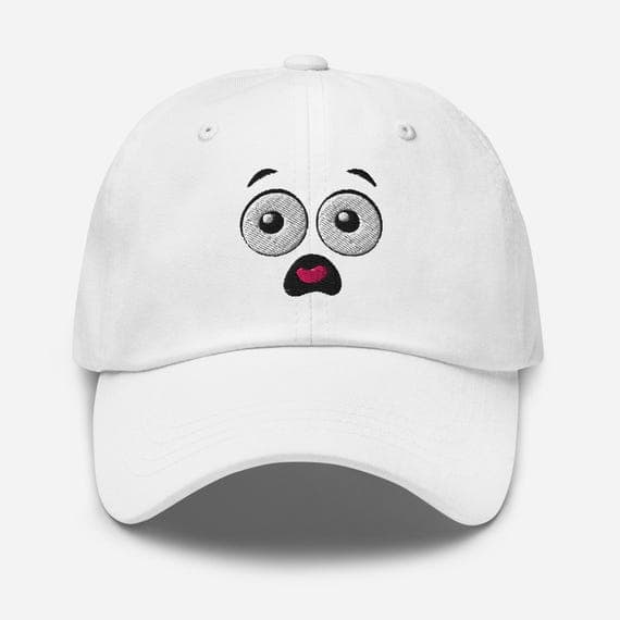 Cartoon Shock Face Embroidered Hat – Funny Expression Dad Cap, Meme Style Baseball Cap, Unique Embroidery Gift for Him or Her