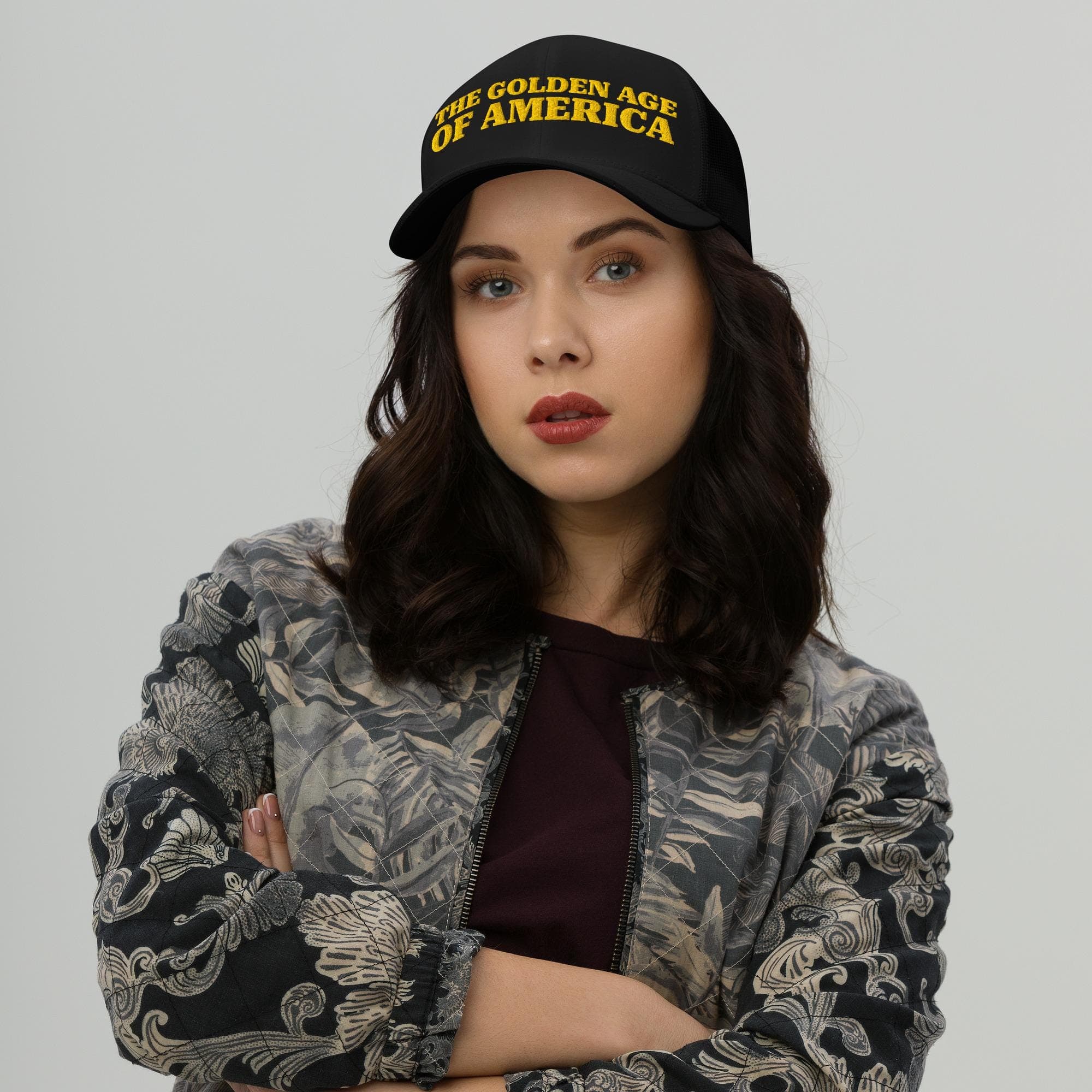 The Golden Age of America TRUCKER HAT Embroidered  Trump hat
Make america great
Trump 45 hat
Trump 47 hat
Patriotic hat
Trump patriotic hat
Trump trucker hat
Black trump hat
The golden age of
Golden age of americ
America hat
Maga hat
Gold maga hat