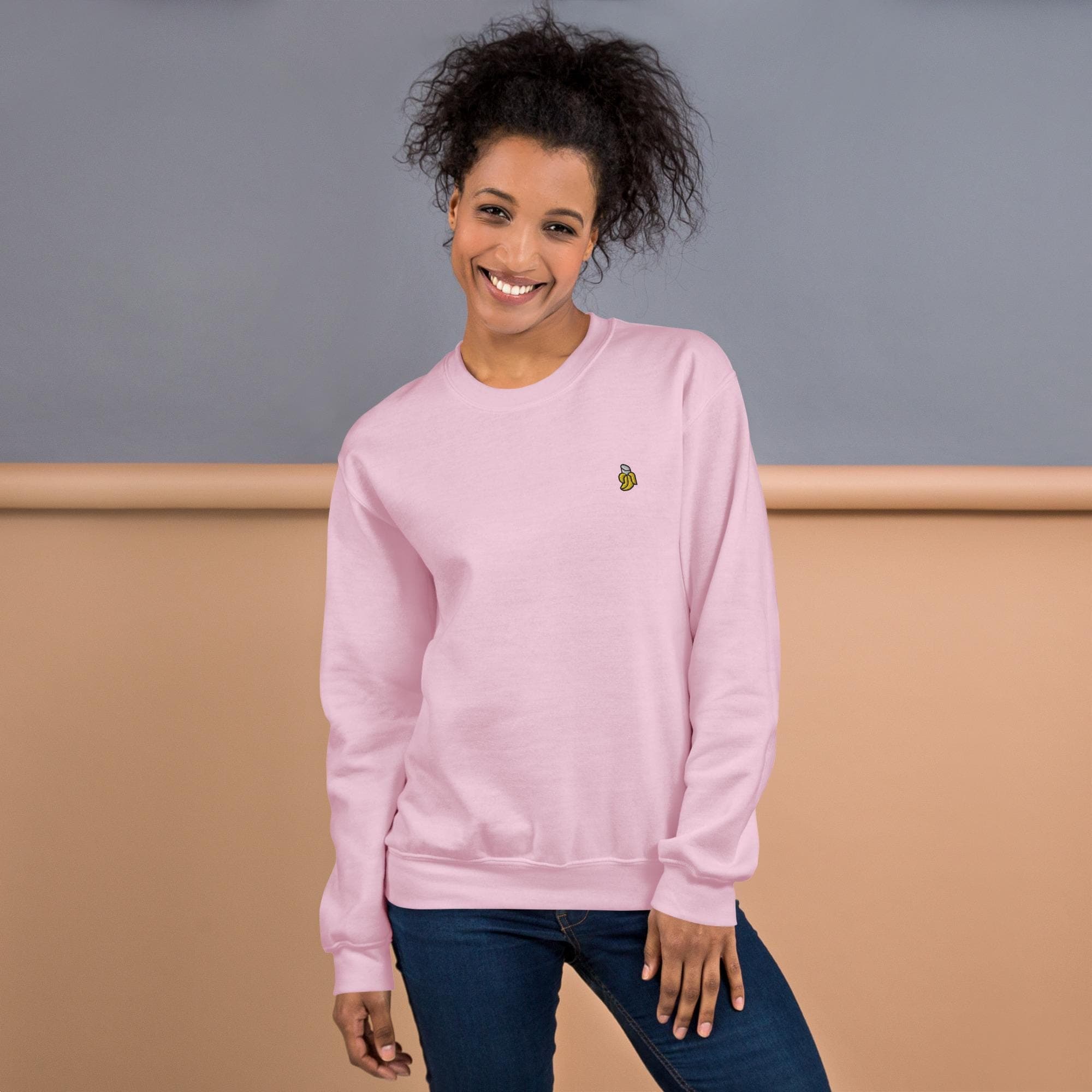Cute Banana Embroidered Sweatshirt | Funny Fruit Sweater Gift | Cozy Banana Lover | Unique Embroidery Gift for Friends   Family Sweatshirt