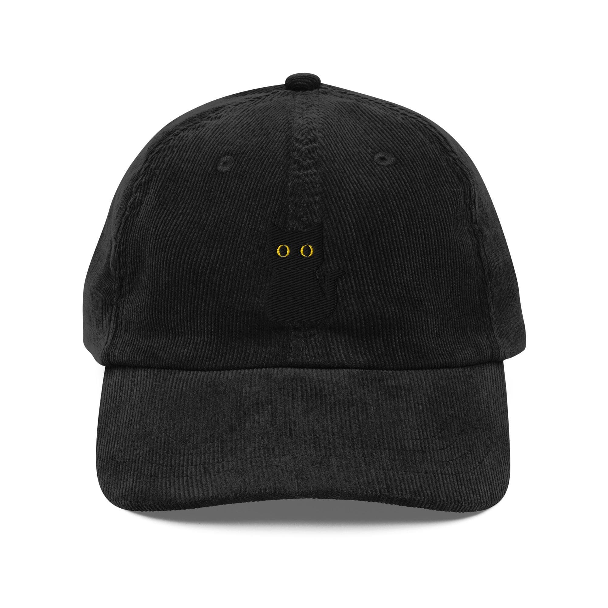 Black Cat Corduroy Hat, Embroidered Cat Dad Cap, Aesthetic Corduroy Baseball Cap, Gift for Cat Lovers, Vintage Cat Embroidery Hat