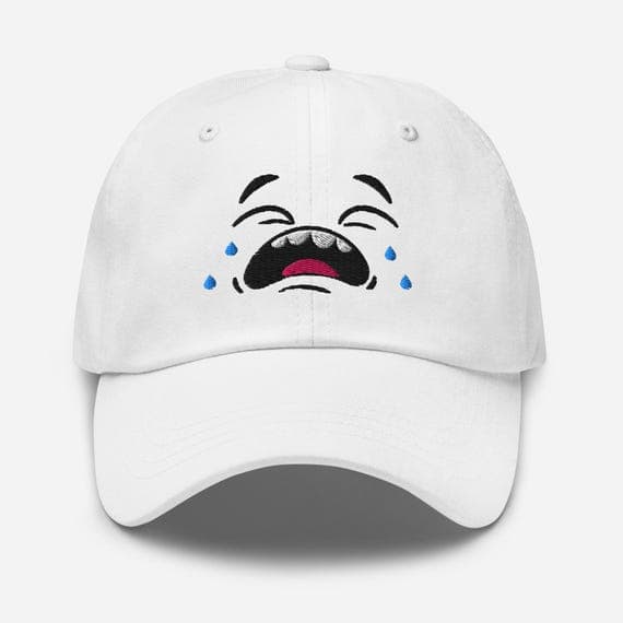 Crying Face Embroidered Hat – Funny Expression Dad Cap, Sad Meme Aesthetic Baseball Cap, Unique Embroidery Gift