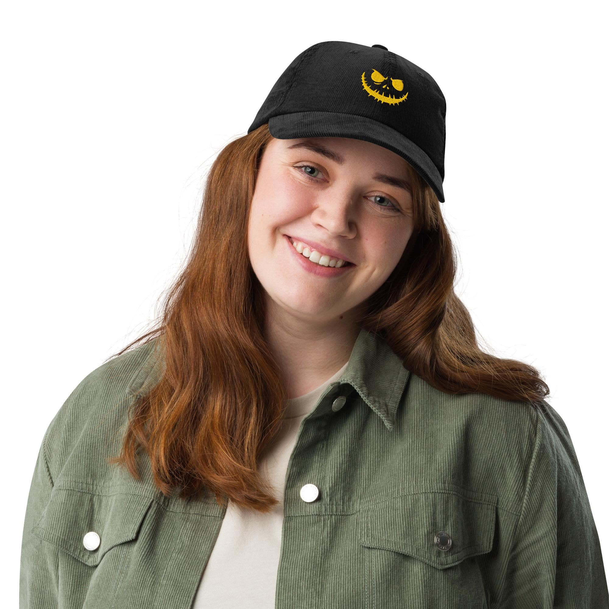 Halloween Smile Jack Corduroy Cap | Embroidered Pumpkin Face Hat | Spooky Cute Corduroy Baseball Cap | Gift for Halloween