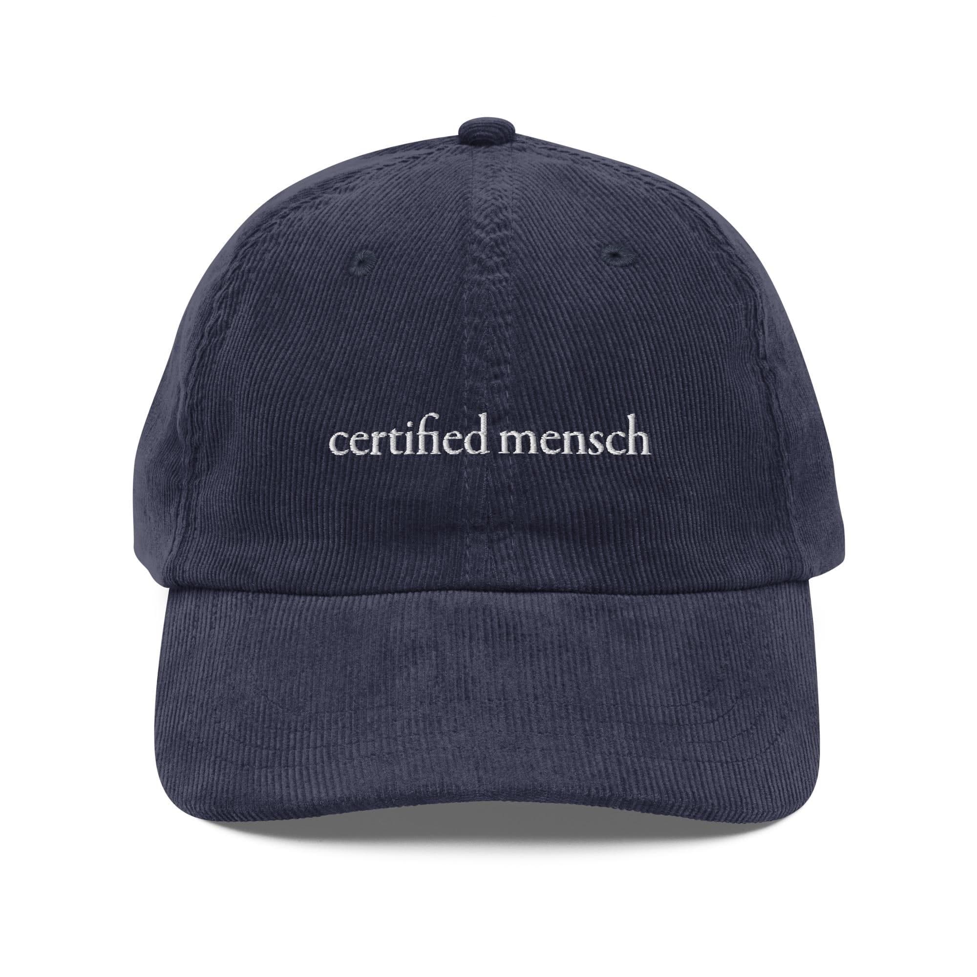 Certified Mensch Hat | Vintage Corduroy Cap | Embroidered Hat | Adjustable Strap Metal Buckle