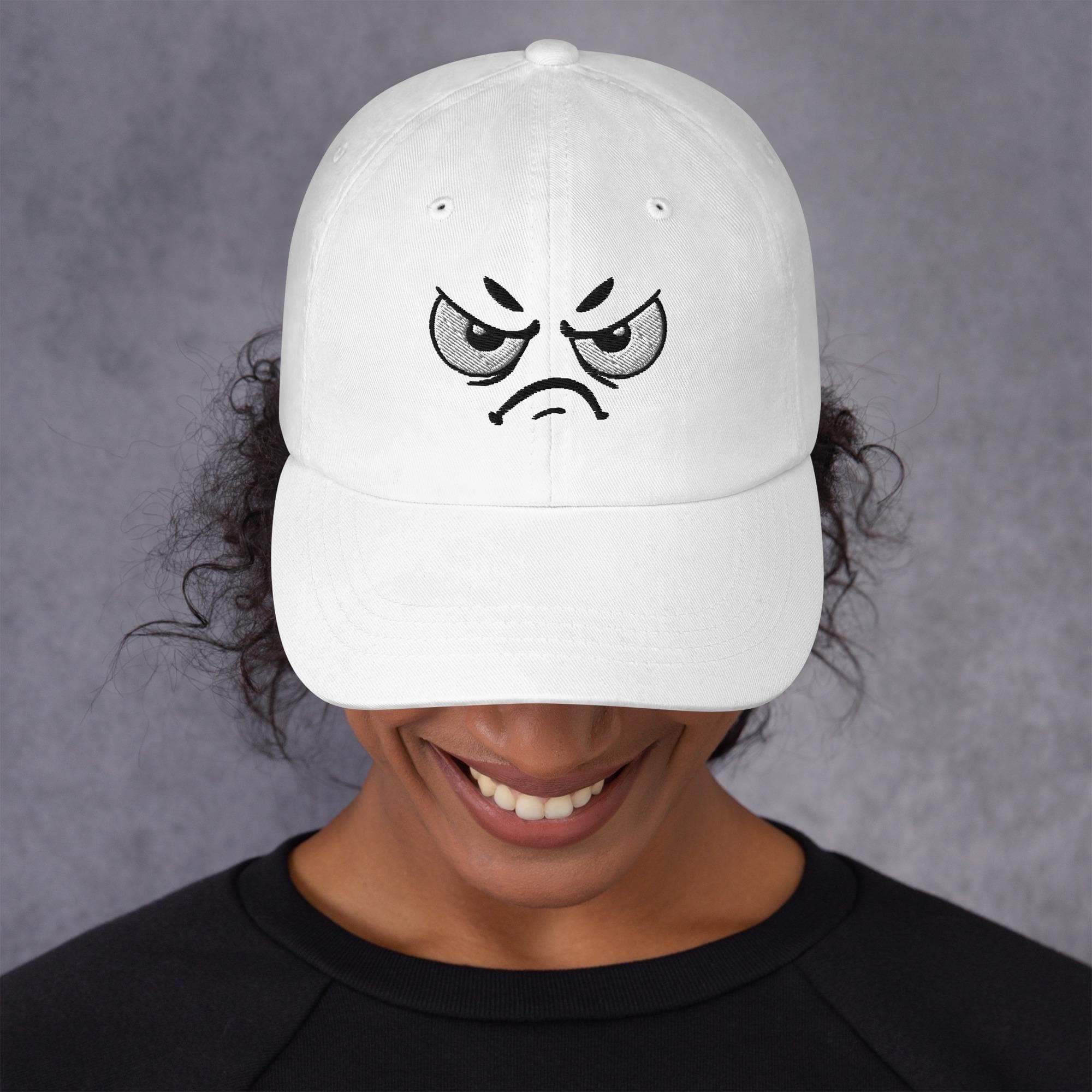 Angry Cartoon Face Embroidered Hat – Funny Emoji Expression Cap, Cute Streetwear Baseball Hat, Unisex Gift for Teens & Adults
