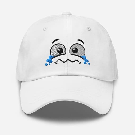 Crying Cartoon Face Hat | Embroidered Kawaii Sad Expression Cap | Cute Anime Style Baseball Cap