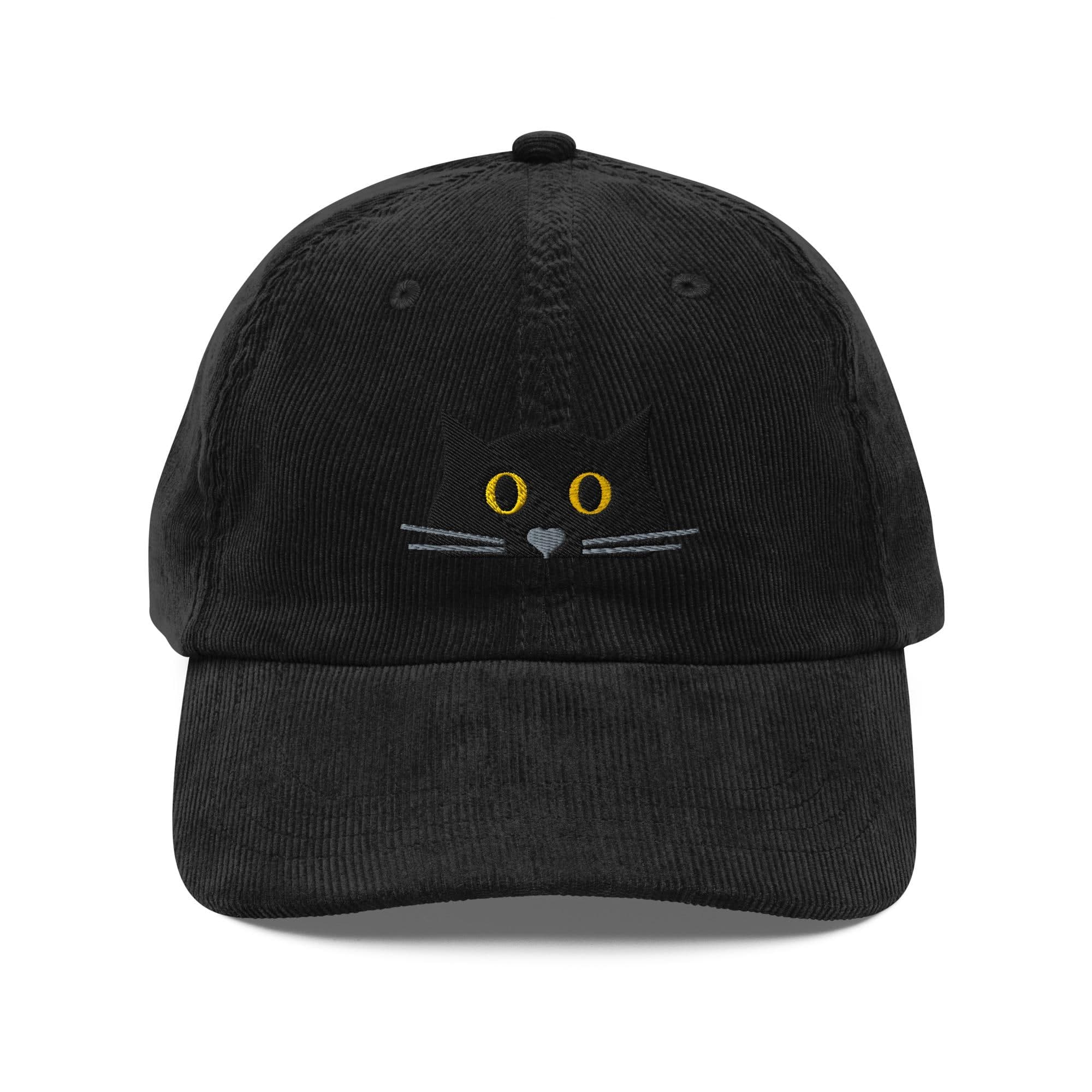 Black Cat Corduroy Hat – Embroidered Cat Dad Cap, Aesthetic Cat Lover Gift, Minimalist Corduroy Baseball Cap, Cute Pet Owner Hat