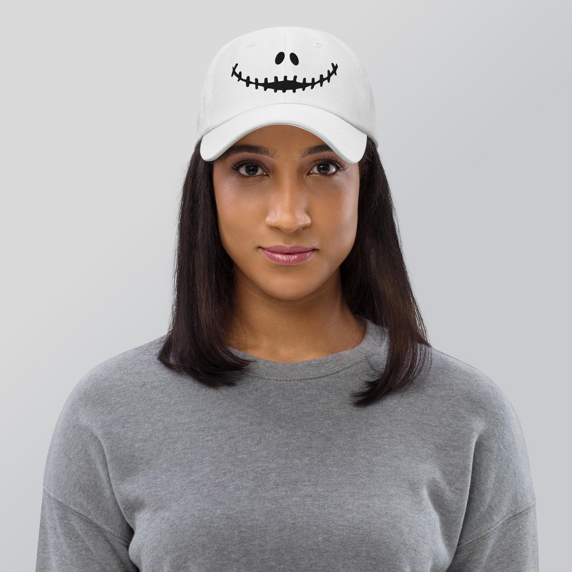 Jack Skellington Smile Baseball Cap | Halloween Dad Hat | Embroidered Jack Face Cap | Gothic Skull Hat | Spooky Gift for Halloween Fans