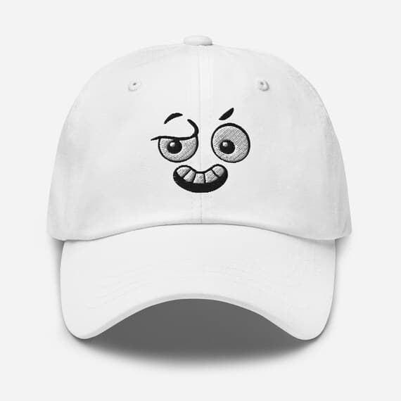 Embroidered Cartoon Face Hat – Shock Outrage Expression Cap, Funny Character Dad Hat, Unique Illustration Baseball Cap
