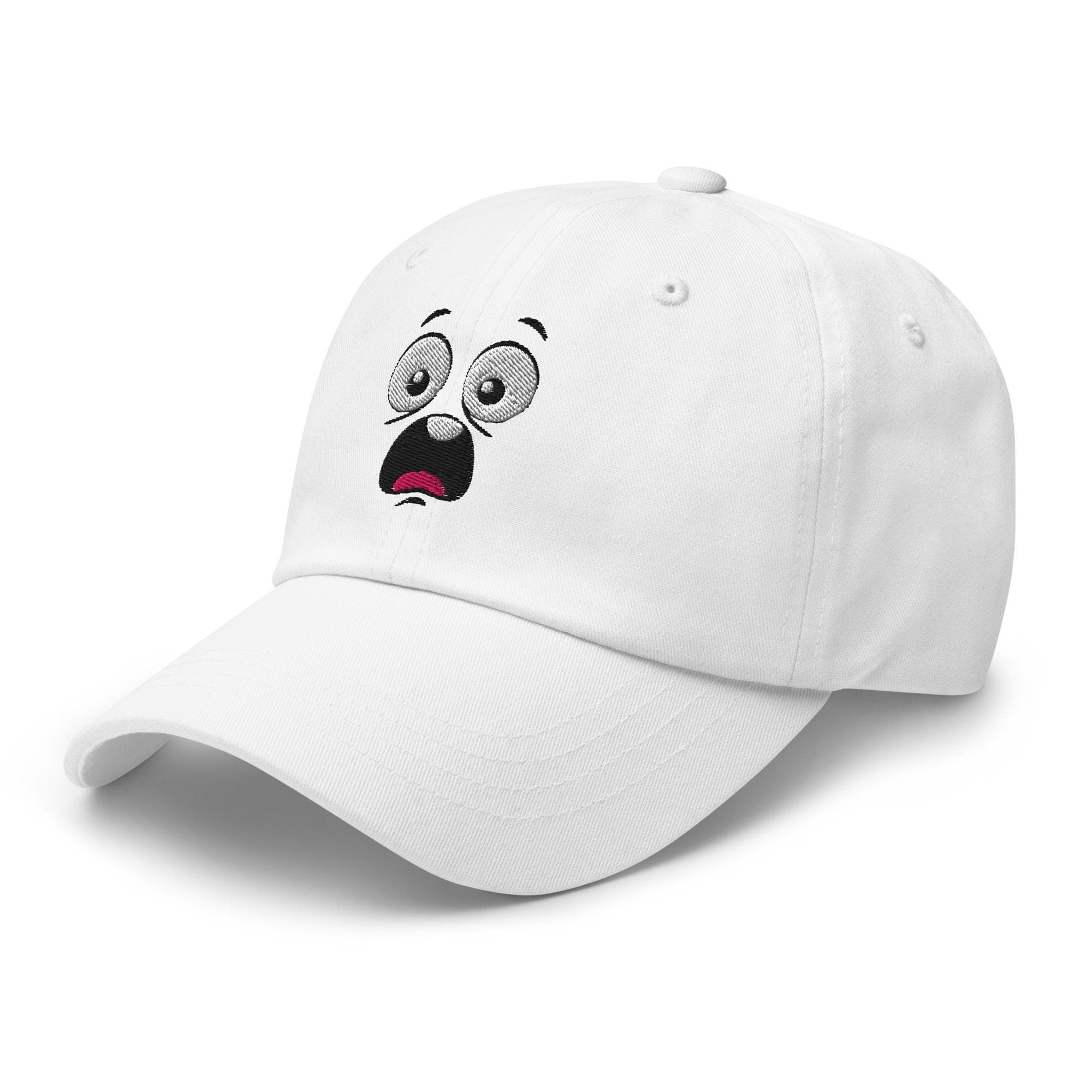Cartoon Shocked Face Embroidered Hat – Funny Expression Cap, Unique Cartoon Dad Hat, Cute Embroidery Gift