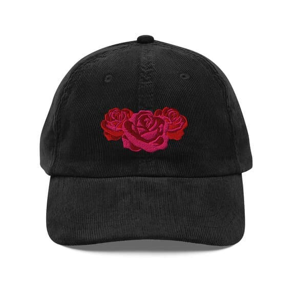 Red Rose Flower Hat | Premium Vintage Corduroy Cap | Embroidered Hat