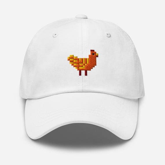 Pixelated Chicken Dad Hat – Embroidered Baseball Cap, Funny Gamer Chicken Pixel Art Hat, Retro Farm Animal Gift