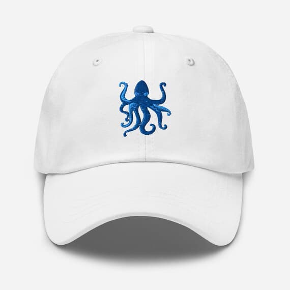 Octopus Embroidered Hat – Cute Sea Creature Baseball Cap, Ocean Animal Embroidery Dad Hat, Marine Life Gift
