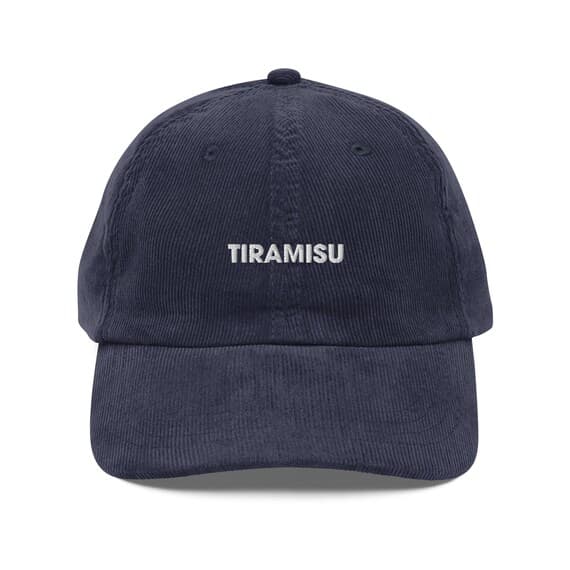 Tiramisu Vintage Corduroy Cap | Embroidered Hat | Adjustable Strap Metal Buckle