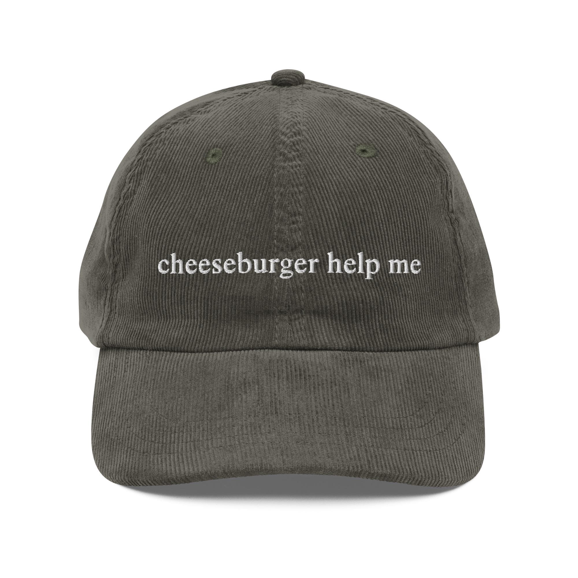 Cheeseburger Help Me | Premium Vintage Corduroy Cap | Embroidered Hat