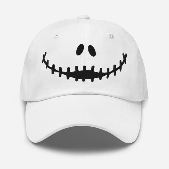 Jack Skellington Smile Baseball Cap | Halloween Dad Hat | Embroidered Jack Face Cap | Gothic Skull Hat | Spooky Gift for Halloween Fans