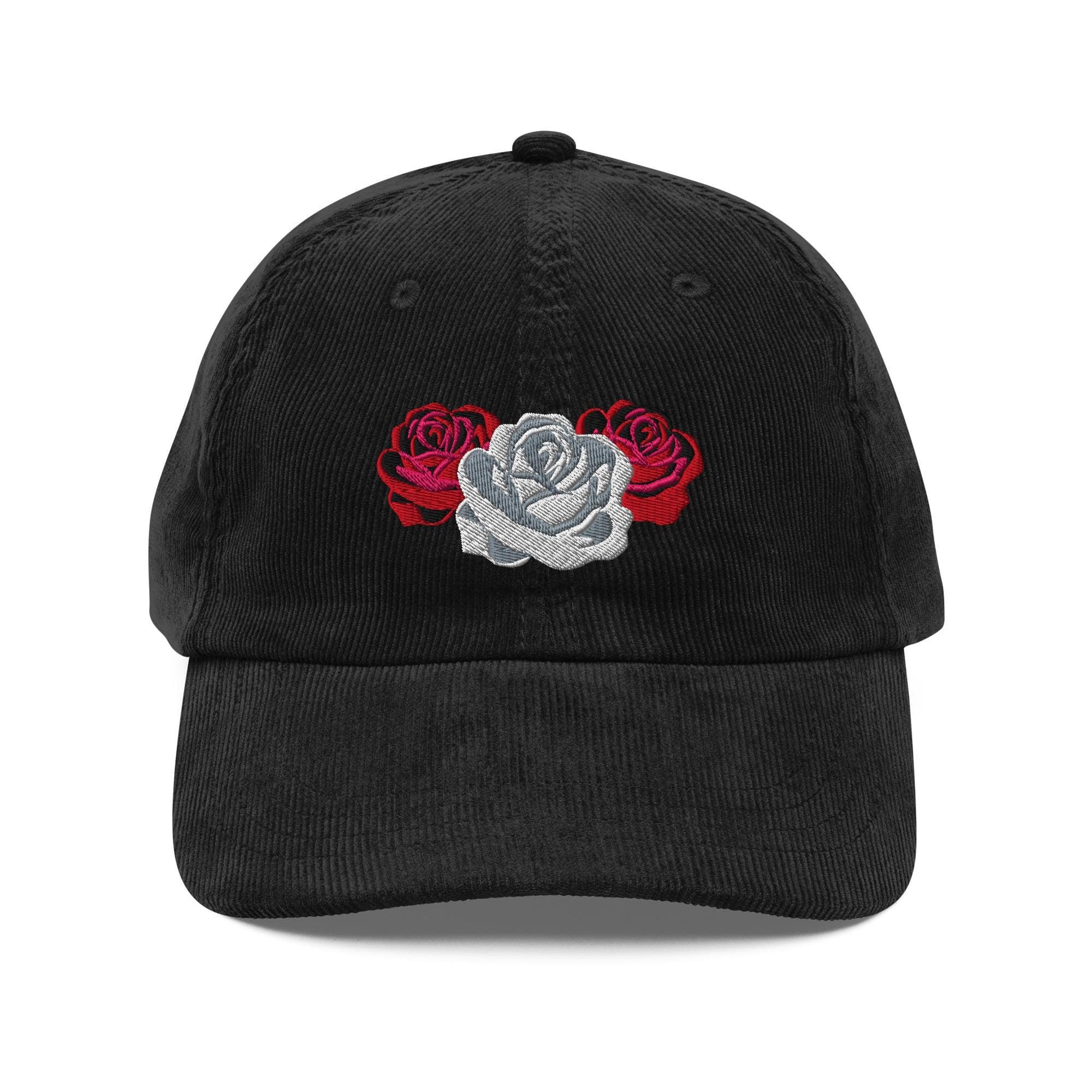 White and red rose hat | Premium Vintage Corduroy Cap | Embroidered Hat