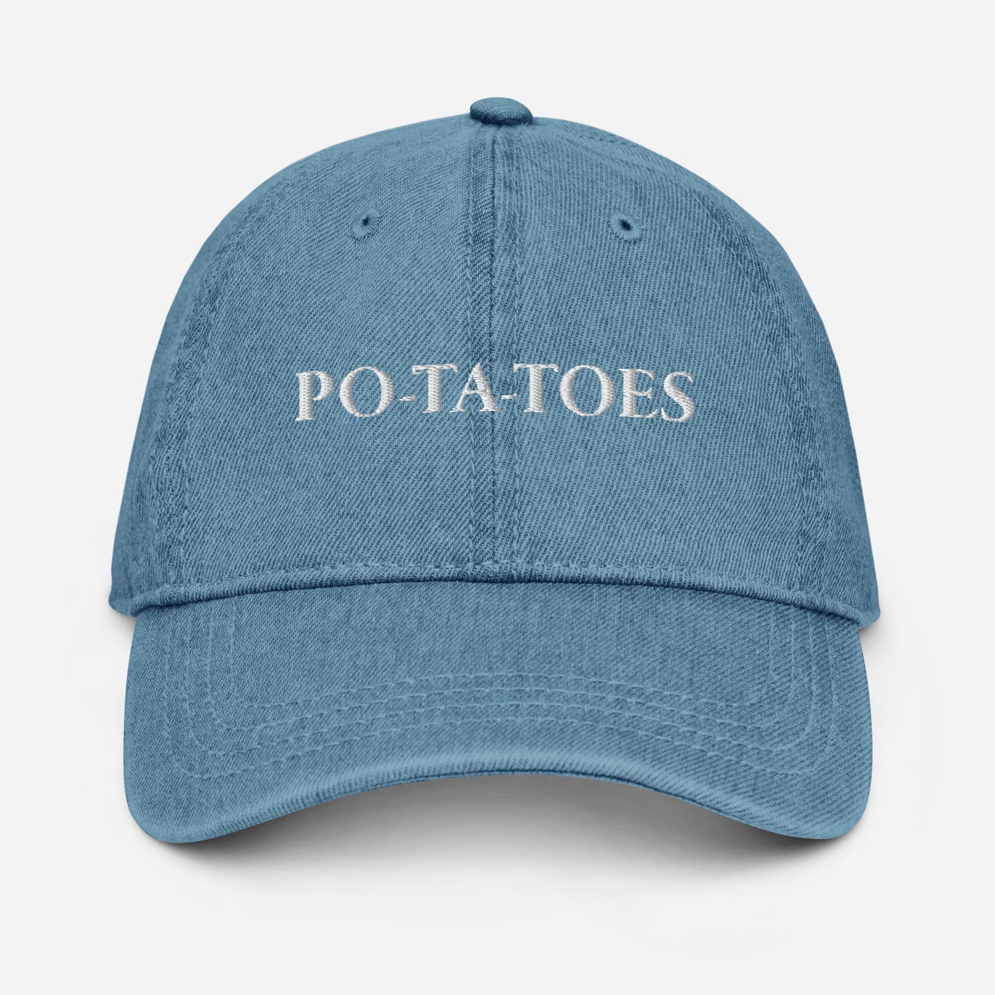 Potatoes Denim Hat Embroidered | LOTR Gift Lord of the rings
LOTR merch
Frodo Baggins
The Hobbit
The Fellowship of
Mashed Potatoes hat
book lovers gifts
gifts for boyfriend
nerdy hats
po ta toes hat
aragorn merch
potatoes baseball
book lover gifts