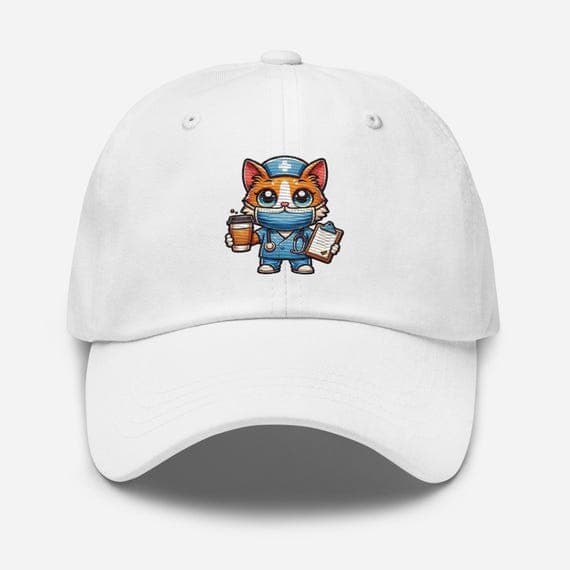 Cute Cat Nurse Baseball Dad Cap | Cute Cat Lover Gift | Nurse Appreciation Hat | Embroidered Cat Cap