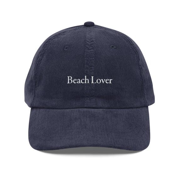 Beach Lover Corduroy Cap, Embroidered Hat, Summer Vacation Baseball Cap, Coastal Style Dad Hat, Ocean Lover Gift