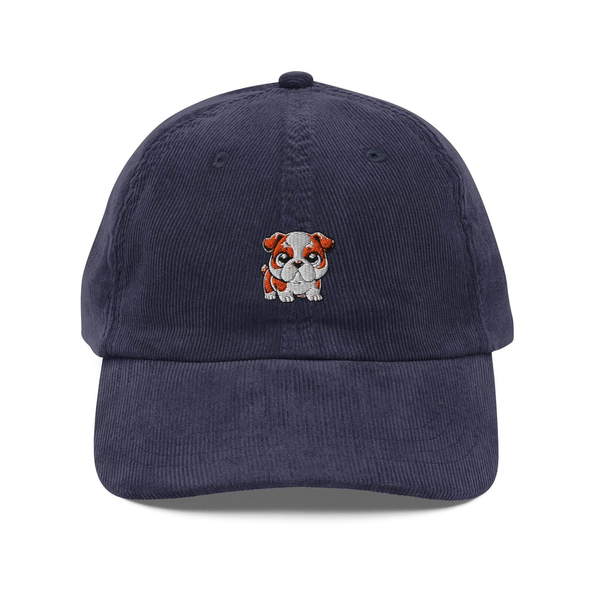 Cute English Bulldog Hat Embroidered Corduroy Cap
