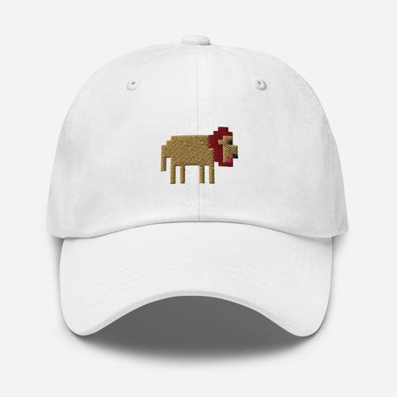 Pixelated Lion Baseball Dad Cap | Retro Lion Embroidered Hat | Animal Pixel Art Cap