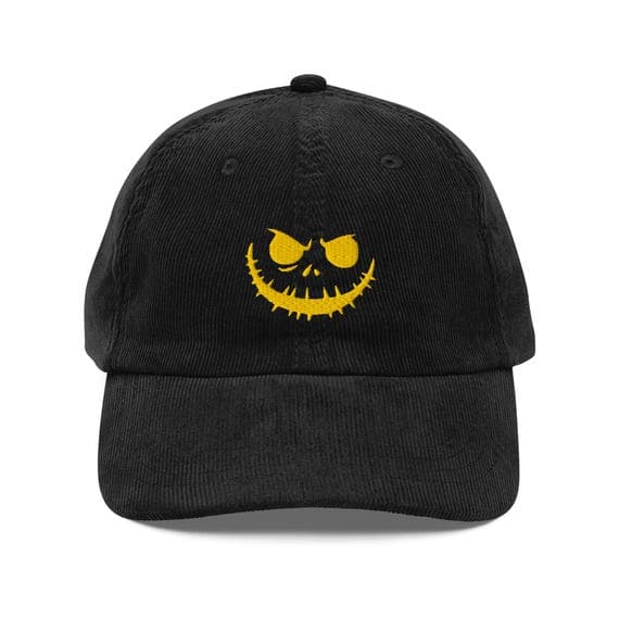 Halloween Smile Jack Corduroy Cap | Embroidered Pumpkin Face Hat | Spooky Cute Corduroy Baseball Cap | Gift for Halloween