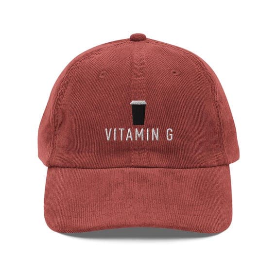 Vitamin G Hat | Premium Vintage Corduroy Cap | Embroidered Hat | Adjustable Strap Metal Buckle