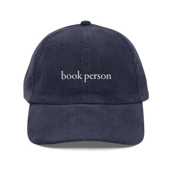 Book Person Hat | Premium Vintage Corduroy Cap | Embroidered Hat | Adjustable Strap Metal Buckle