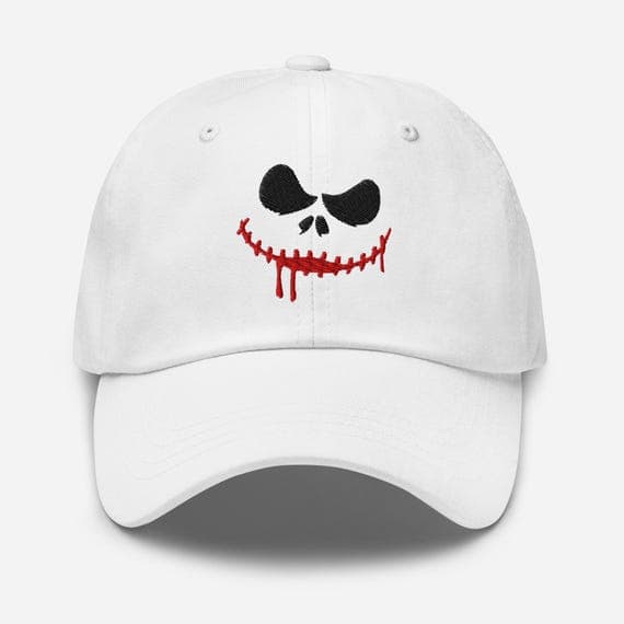Jack Skellington Smile Hat, Halloween Dad Cap, Embroidered Jack Face Cap, Spooky Pumpkin King Baseball Hat, Gothic Gift for Him or Her