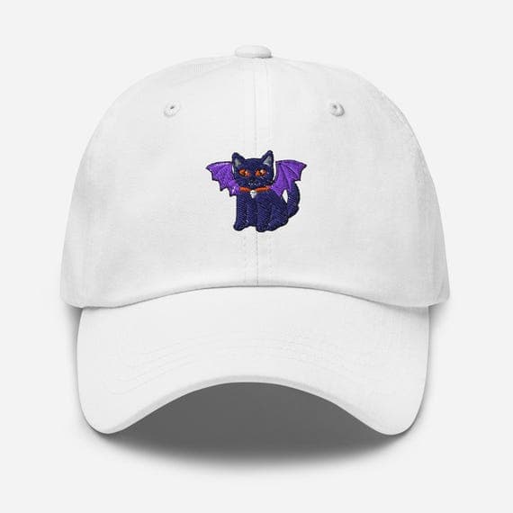 Vampire Cat Dad Cap | Gothic Baseball Hat | Winged Cat Embroidered Cap | Dark Aesthetic Streetwear | Cute Spooky Hat