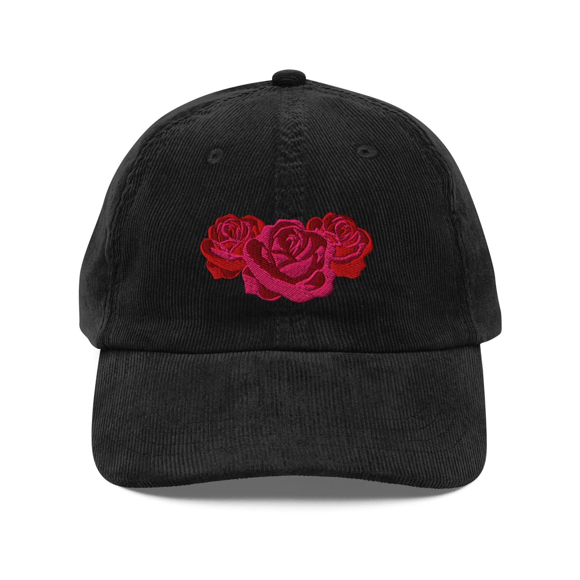 Red Rose Flower Hat | Premium Vintage Corduroy Cap | Embroidered Hat